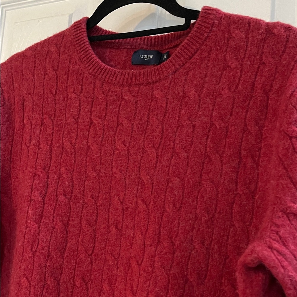 J. CREW FACTORY MENS LAMBS WOOL CABLE KNIT CREW NECK SWEATER RED SIZE LARGE - Picture 5 of 12